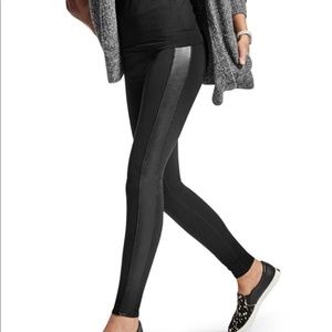Athleta Faux Leather Black Tux Stripe Metro Legging - Size Medium